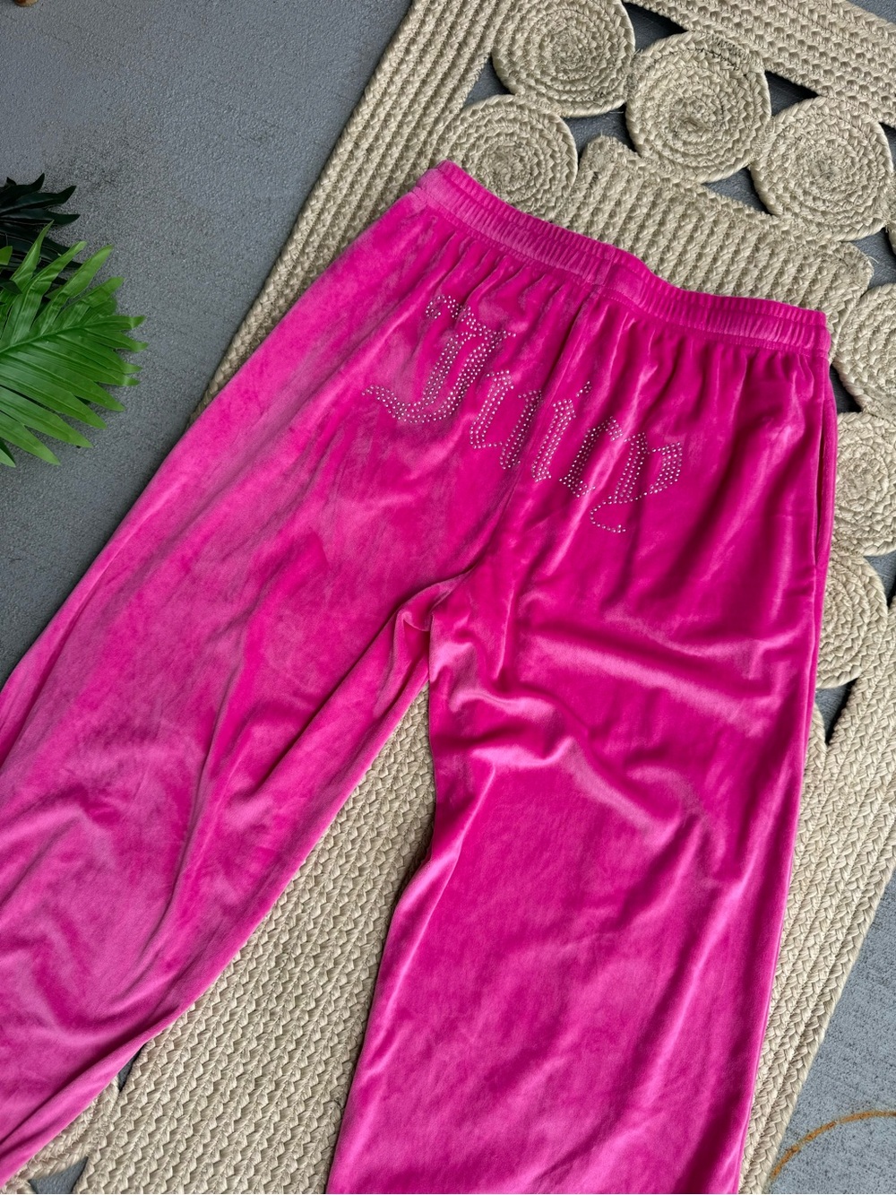 Juicy Couture Hot Pink Velour Rhinestone Logo Lounge Pants Size S